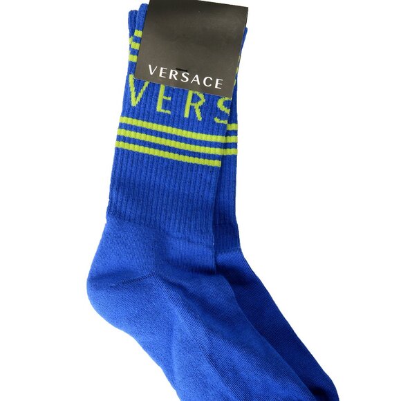 Versace Blue & Green Logo Print Athletic Socks sz S - Picture 1 of 1